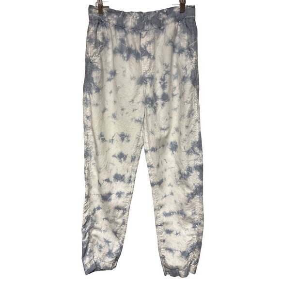 Gap Khakis Blue White Tie Dye Linen Blend Pull On Pants Women's Size 10 - Picture 1 of 11